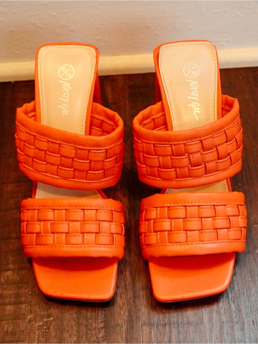 Orange Woven Double-Strap Chuncky Heel